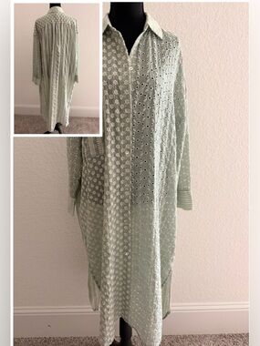 ZARA 100% Cotton Patchwork Shirt Dress | Embroidered Eyelet Collared